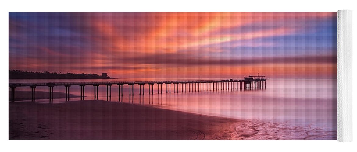 California; Long Exposure; Ocean; Reflection; San Diego; Seascape; Sky; Sunset; Surf; Clouds; Waves Yoga Mat featuring the photograph Scripps Pier Sunset by Larry Marshall