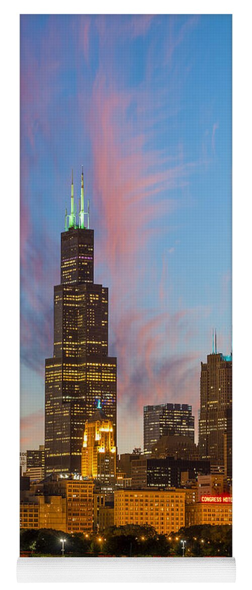 Chicago Skyline Yoga Mat featuring the photograph Sears Tower Sunset by Sebastian Musial