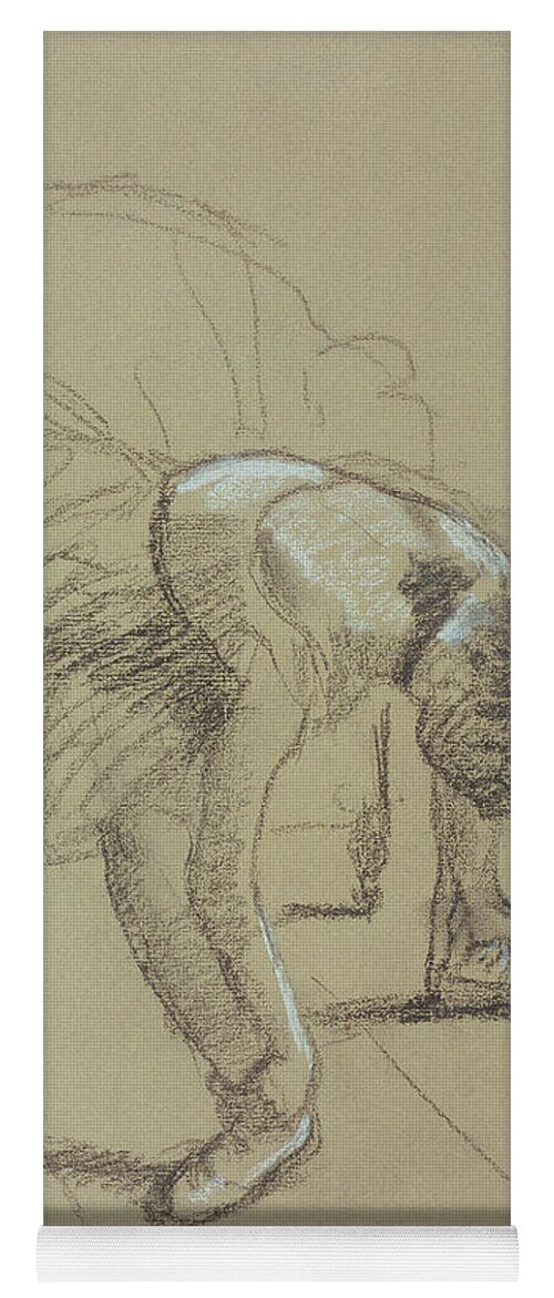 Female Yoga Mat featuring the drawing Seated Dancer Adjusting her Shoes by Edgar Degas