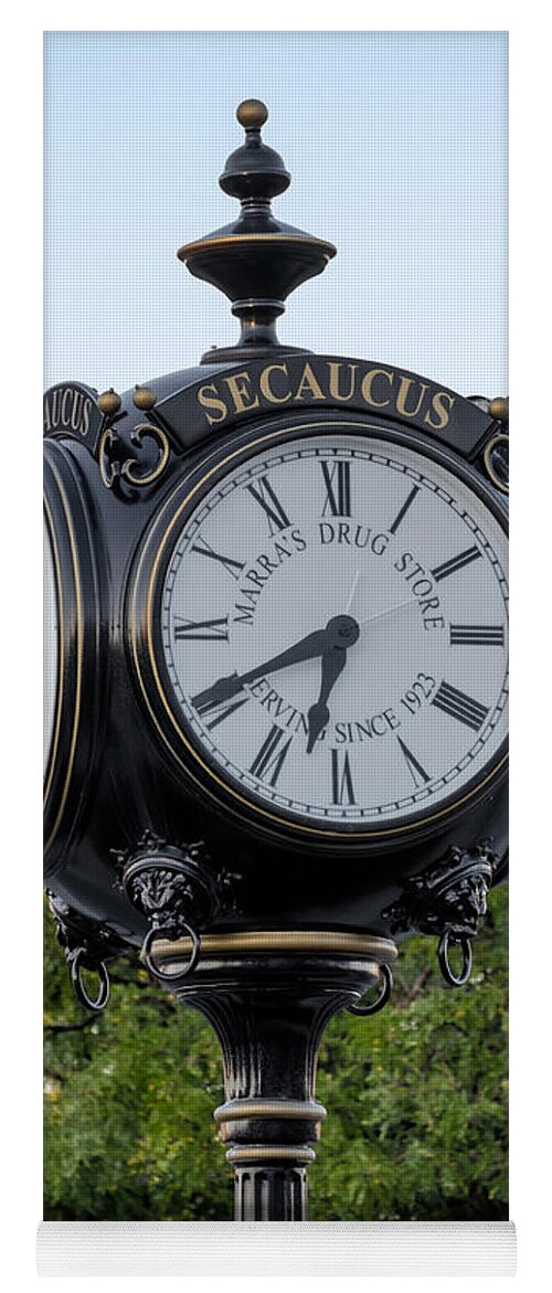 1923 Yoga Mat featuring the photograph Secaucus Clock Marras Drugs by Susan Candelario