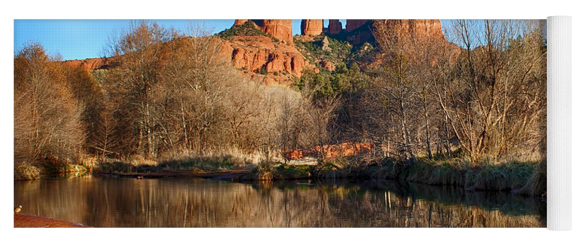 Fred Larson Yoga Mat featuring the photograph Sedona Winter Reflections by Fred Larson