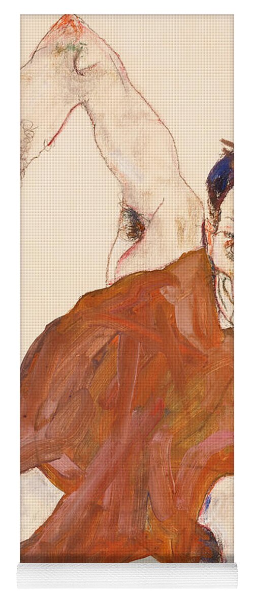 Schiele Yoga Mat featuring the painting Self portrait in a jerkin with right elbow raised by Egon Schiele