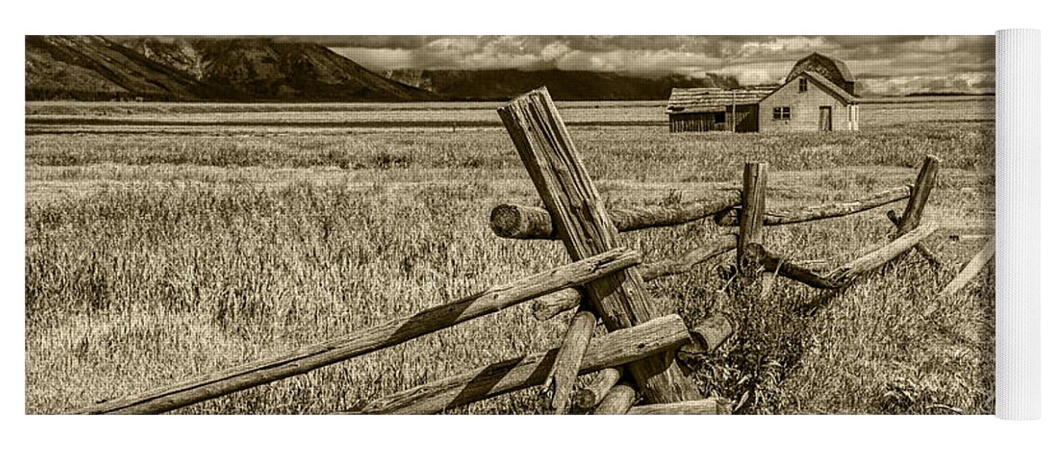 Wood Yoga Mat featuring the photograph Sepia Colored Photo of a Wood Fence by the John Moulton Farm by Randall Nyhof