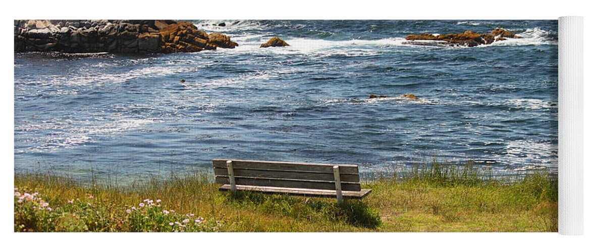 Seascape Yoga Mat featuring the photograph Serenity Bench by Bev Conover