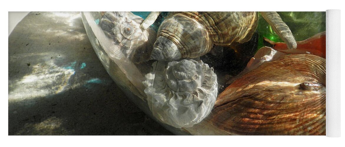 Shells Yoga Mat featuring the photograph Shadow of Seashells in Jar by Deborah Ferree