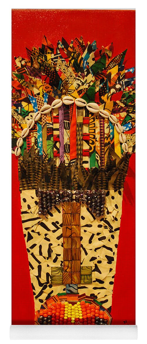 Tribal Mask Yoga Mat featuring the tapestry - textile Shaka Zulu by Apanaki Temitayo M