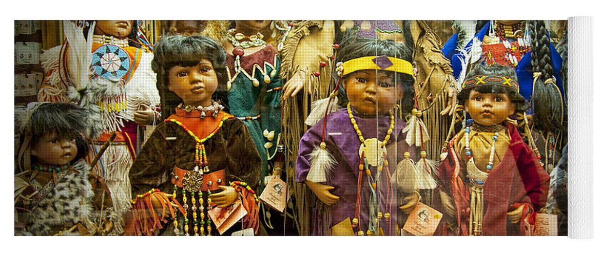 Art Yoga Mat featuring the photograph Shop Display of American Indian Dolls by Randall Nyhof