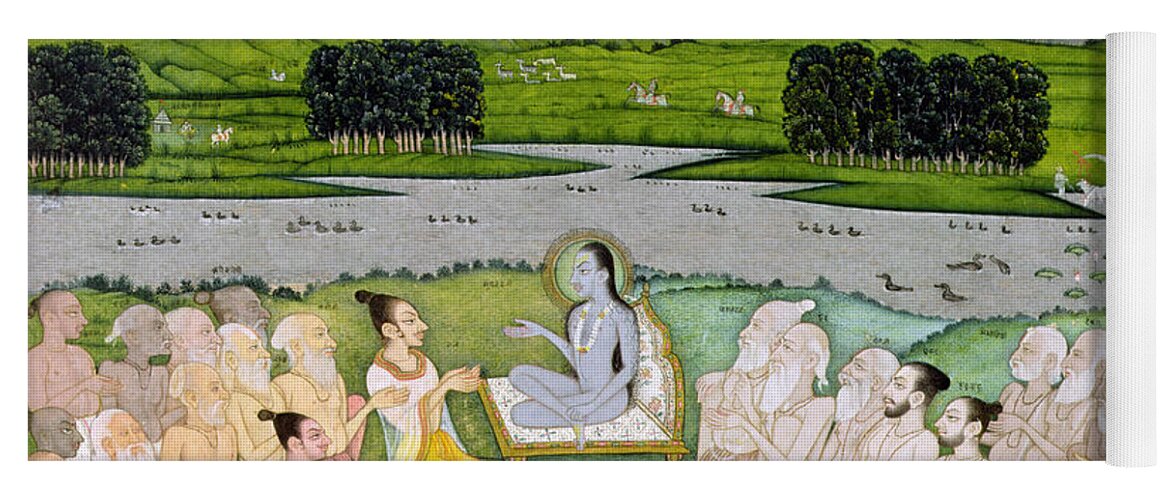 Hindu Mythology Yoga Mat featuring the drawing Shri Sukdevji Preaching To A Concourse by Indian School