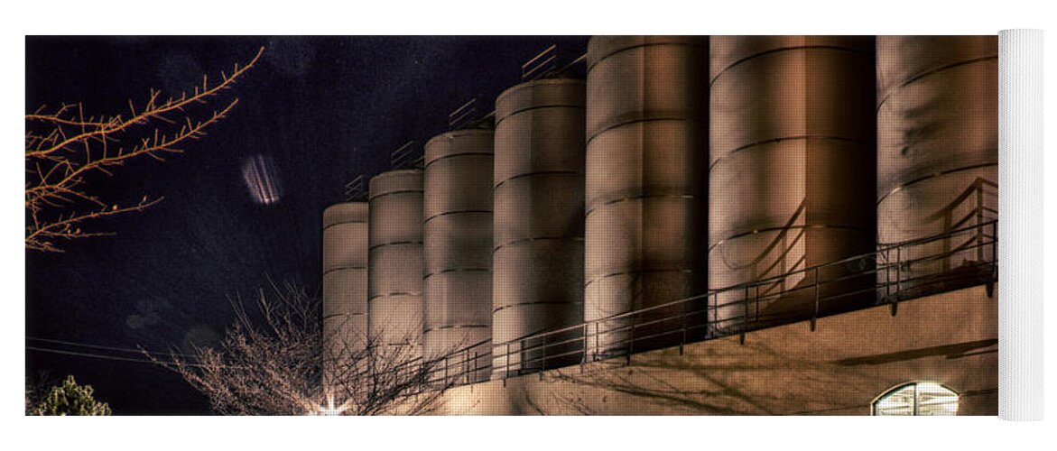 Brewery Yoga Mat featuring the photograph Sierra Nevada Brewery Fermentation Tanks At Night by Robert Woodward