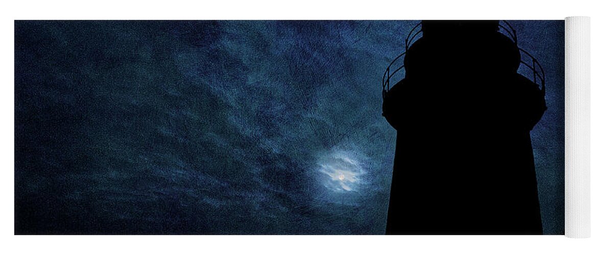 Silhouetted By Moonlight Yoga Mat featuring the photograph Silhouetted By Moonlight West Quoddy Head Lighthouse by Marty Saccone