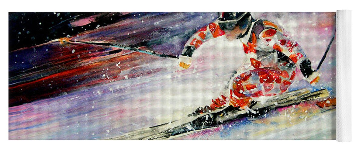 Sports Yoga Mat featuring the painting Skiing 01 by Miki De Goodaboom