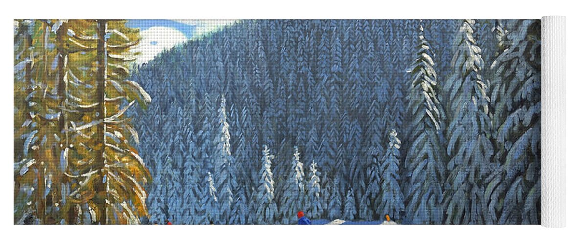 Winter Yoga Mat featuring the painting Skiing Beauregard La Clusaz by Andrew Macara