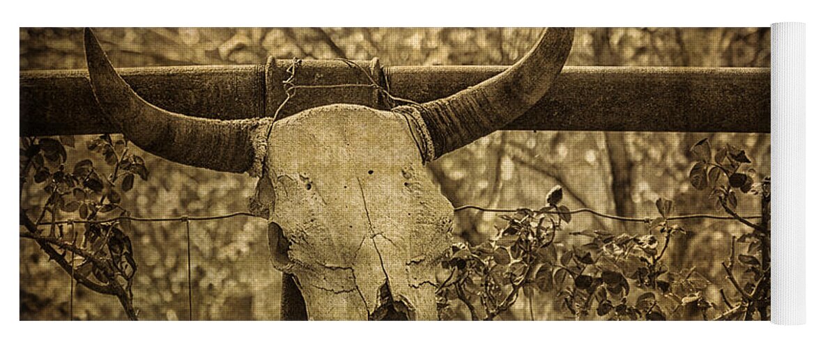 Skull In Sepia Yoga Mat featuring the photograph Skull in Sepia by Priscilla Burgers