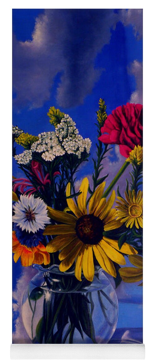 Flower Paintings Still Life Paintings Bouquet Nature Garden Oilpaintings Yoga Mat featuring the painting Sky flowers by George Tuffy