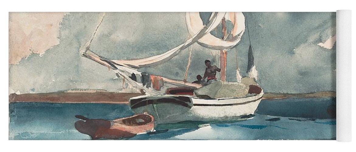 Winslow Homer Yoga Mat featuring the painting Sloop Nassau Bahamas by Celestial Images