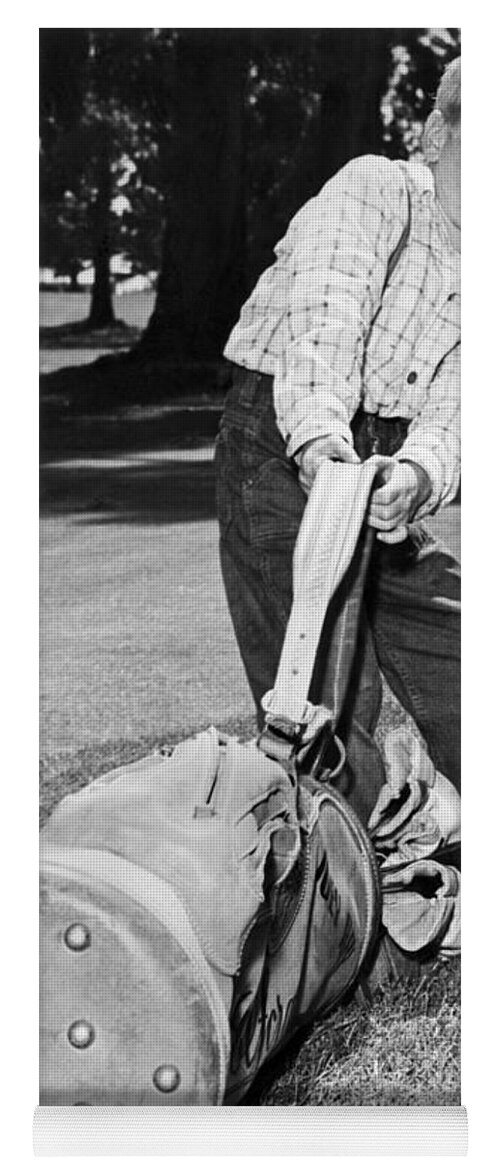 1940s Yoga Mat featuring the photograph Small Boy Totes Heavy Golf Bag by Underwood Archives