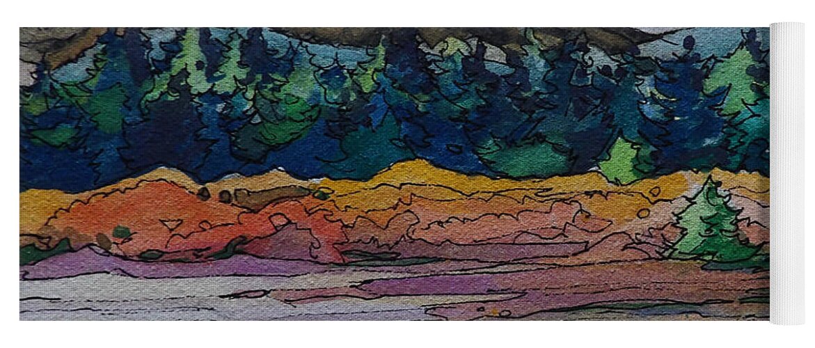 Deschutes County Yoga Mat featuring the painting Small Sunriver Scene by Terry Holliday