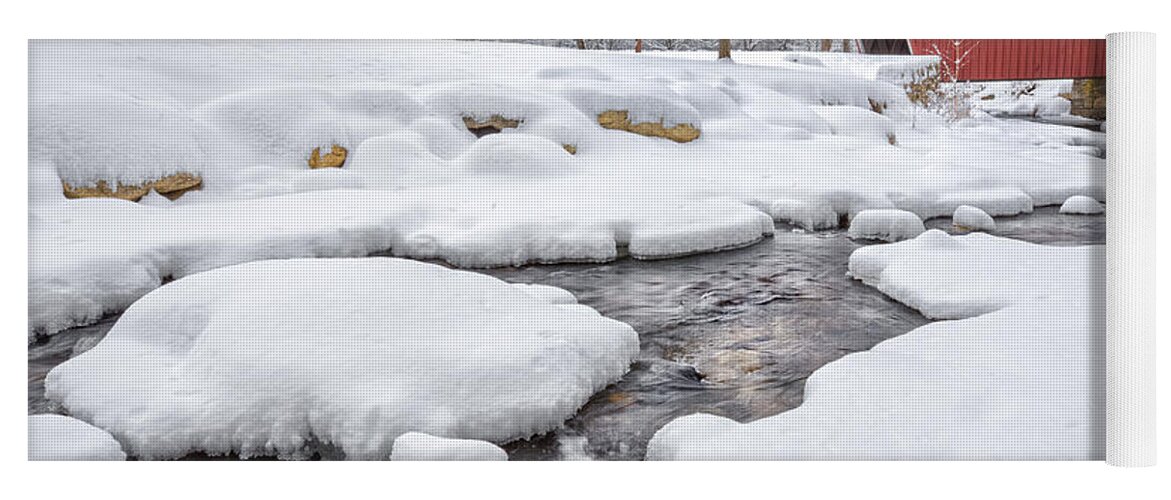 Snow Covered Bridge Yoga Mat featuring the photograph The Stillness of Winter by Bill Wakeley