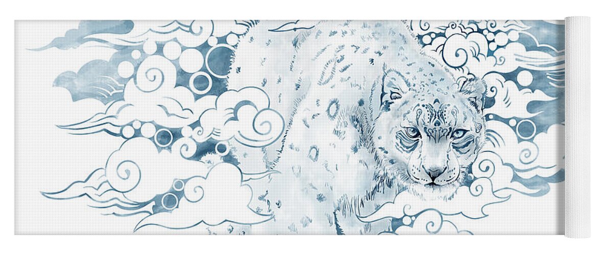 Snow Leopard Illustration Yoga Mat featuring the painting Tibetan Snow leopard by Sassan Filsoof