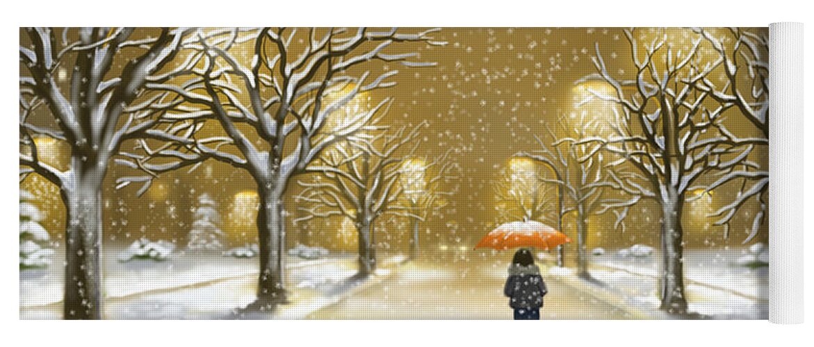 Landscape Yoga Mat featuring the painting Snowfall by Veronica Minozzi