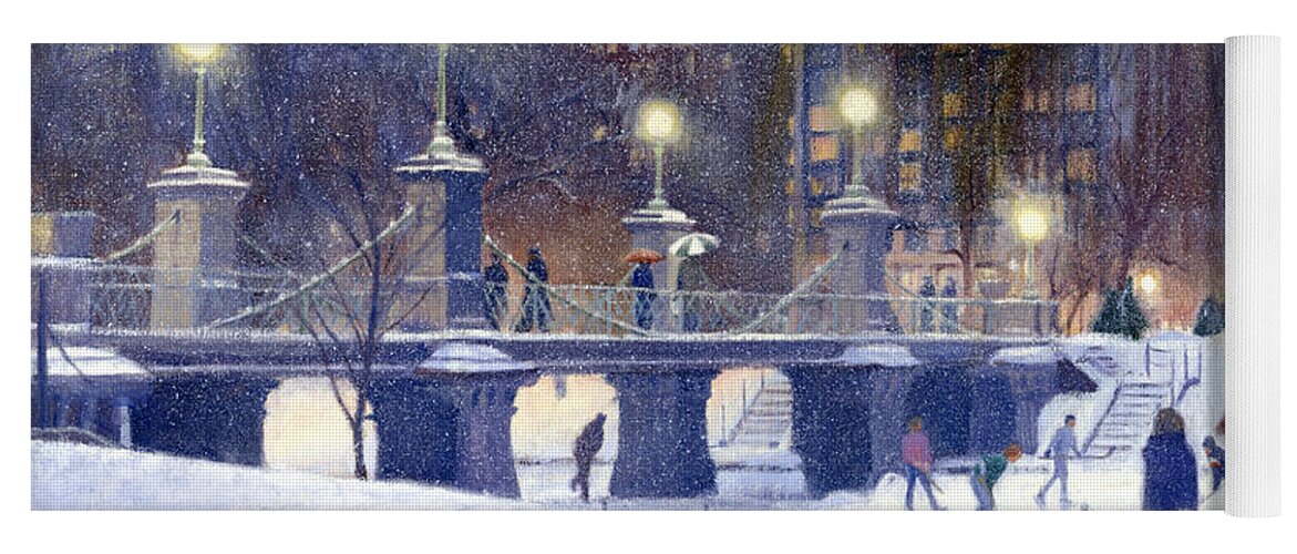 Boston Public Garden Yoga Mat featuring the painting Snowy Garden by Candace Lovely