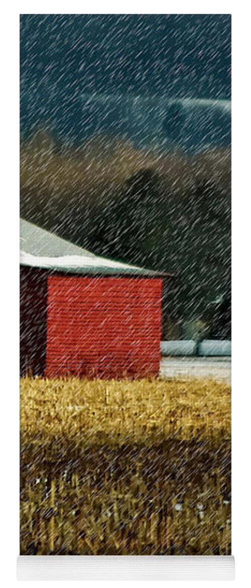 Barn Yoga Mat featuring the photograph Snowy Red Barn In Winter by Lois Bryan