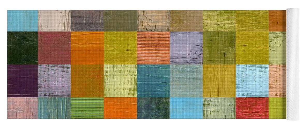 Abstract Yoga Mat featuring the painting Soft Palette Rustic Wood Series With Stripes ll by Michelle Calkins