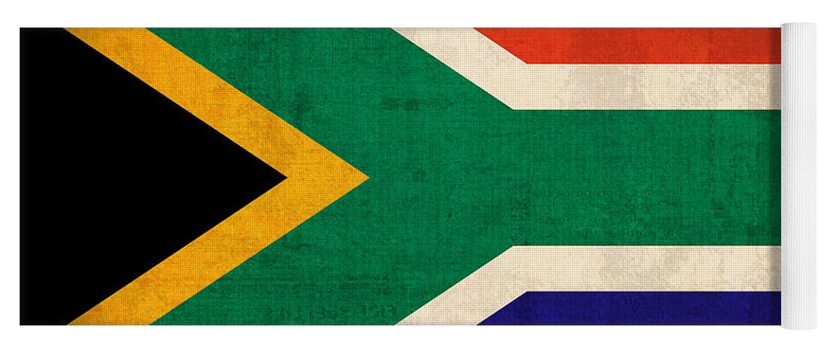 South Africa Flag Vintage Distressed Finish Yoga Mat featuring the mixed media South Africa Flag Vintage Distressed Finish by Design Turnpike