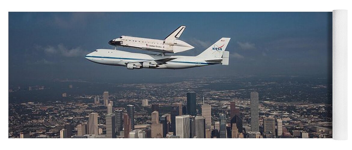 Space Shuttle Yoga Mat featuring the photograph Space Shuttle Endeavour Over Houston Texas by Movie Poster Prints