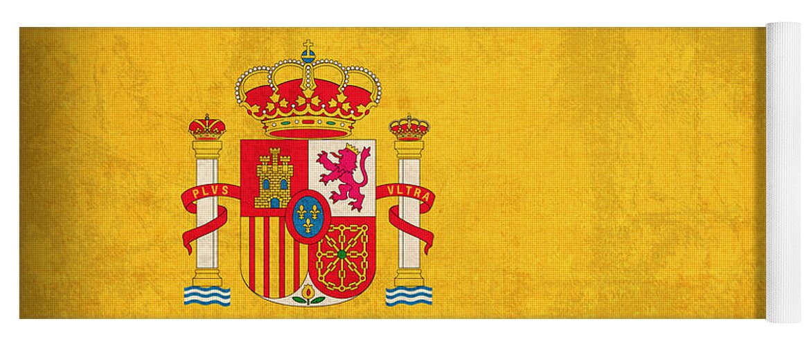 Spain Flag Vintage Distressed Finish Spanish Madrid Barcelona Europe Nation Country Yoga Mat featuring the mixed media Spain Flag Vintage Distressed Finish by Design Turnpike