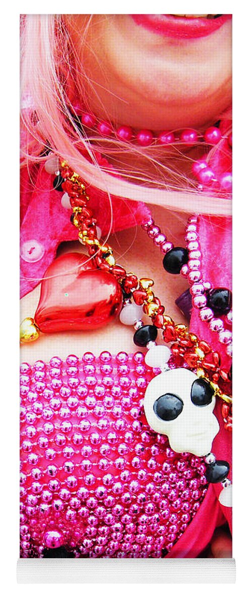 Pink Yoga Mat featuring the photograph Spanish Mardi Gras Parade Finery Louisiana by Lizi Beard-Ward