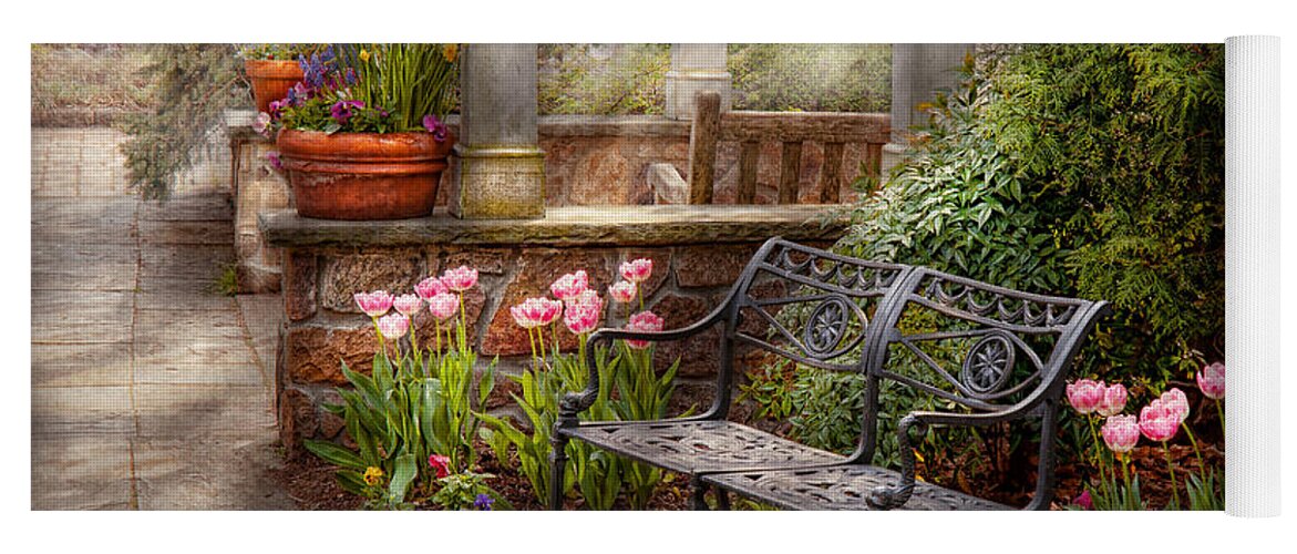 Spring Yoga Mat featuring the photograph Spring - Bench - A place to retire by Mike Savad