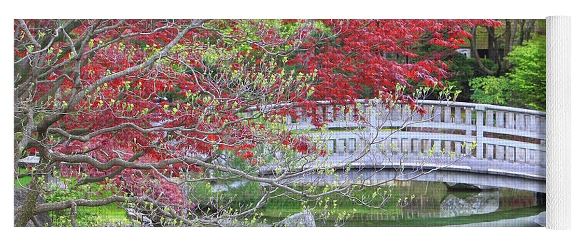 Japanese Garden Yoga Mat featuring the photograph Spring Color over Japanese Garden Bridge by Carol Groenen