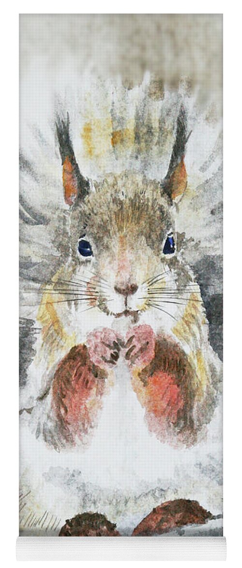 Squirrel Yoga Mat featuring the painting Squirrel. Watercolor by Masha Batkova