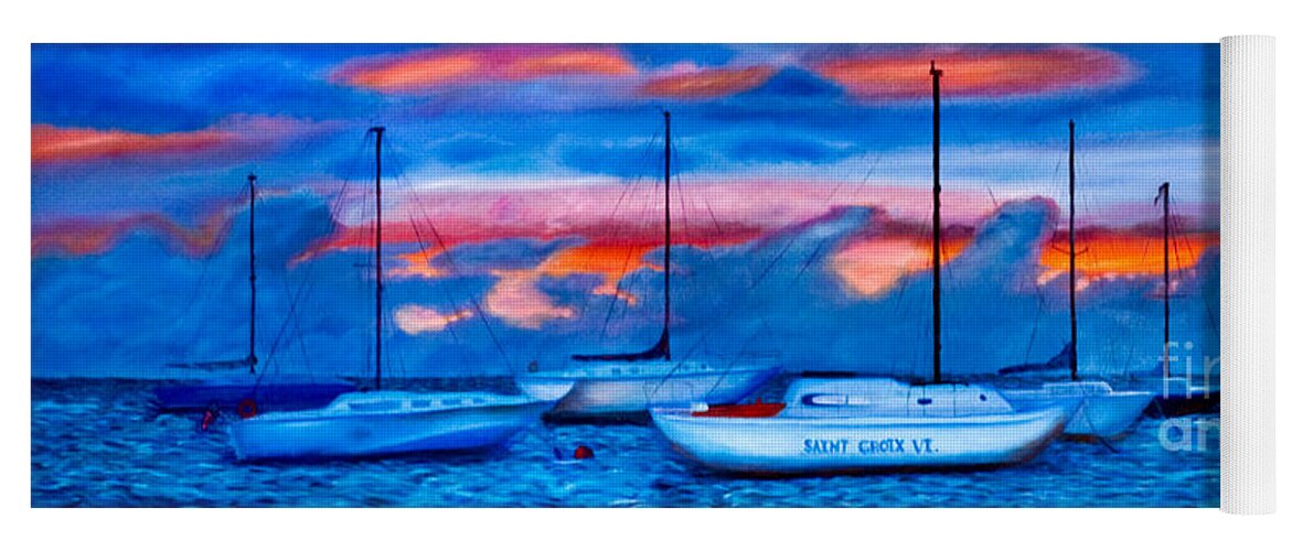 St Croix Yoga Mat featuring the photograph St Croix Sailboats at sunset painted in oil by Iris Richardson