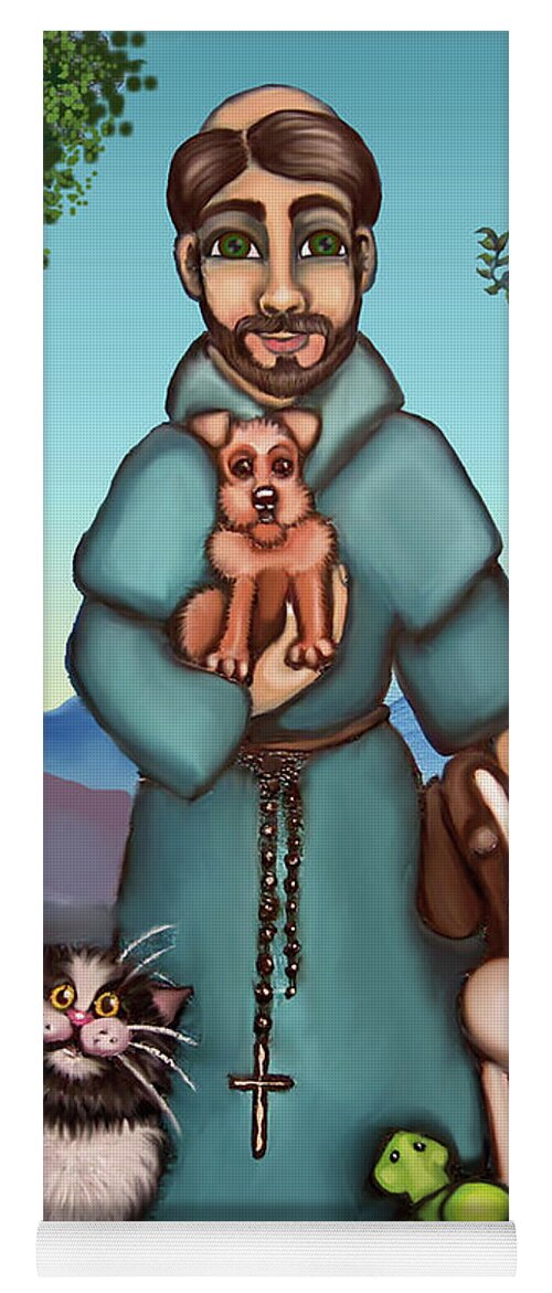 St. Francis Yoga Mat featuring the painting St. Francis Libertys Blessing by Victoria De Almeida