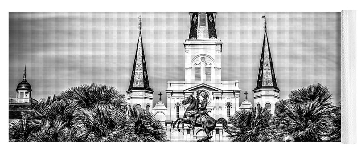 America Yoga Mat featuring the photograph St. Louis Cathedral in New Orleans Black and White Picture by Paul Velgos
