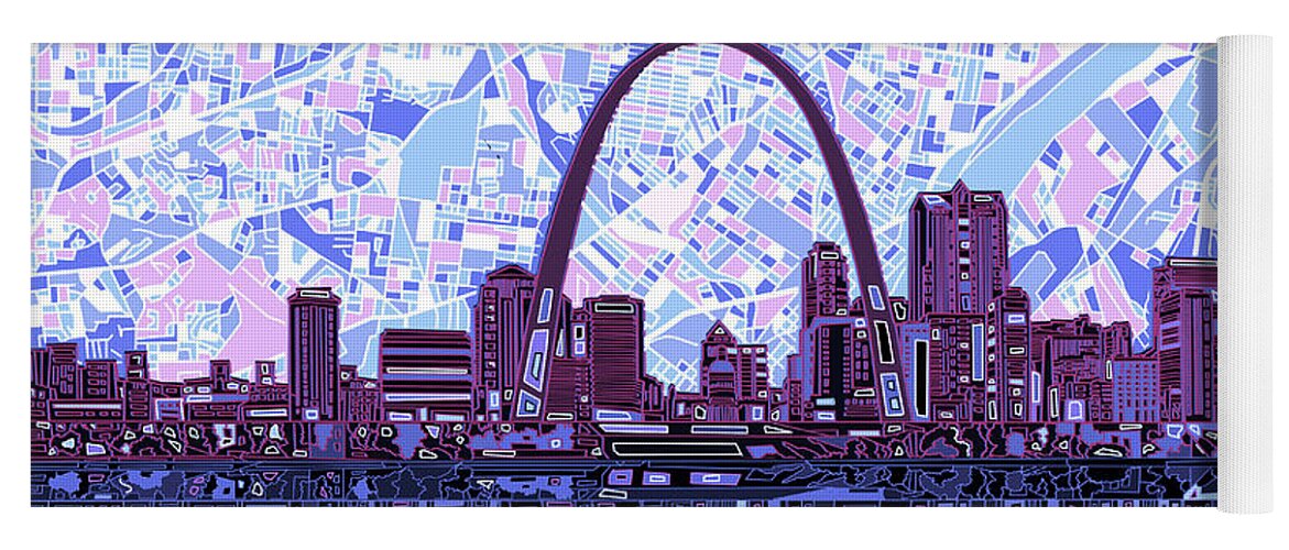 St Louis Skyline Yoga Mat featuring the painting St Louis Skyline Abstract 8 by Bekim M