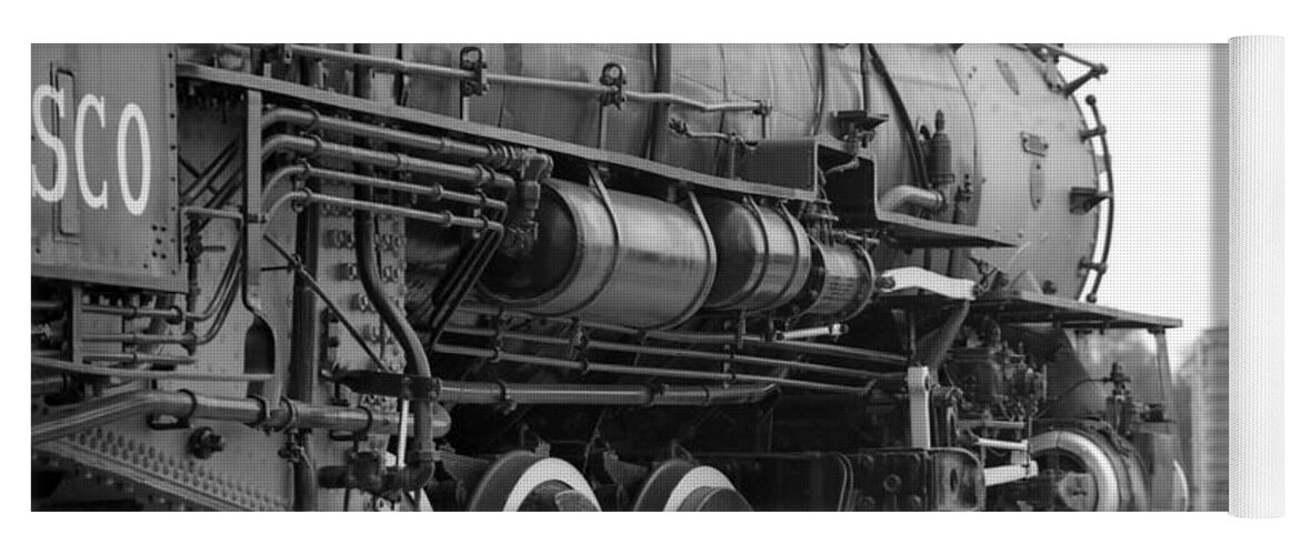 Train Yoga Mat featuring the photograph Steam Locomotive 1519 - BW 02 by Pamela Critchlow