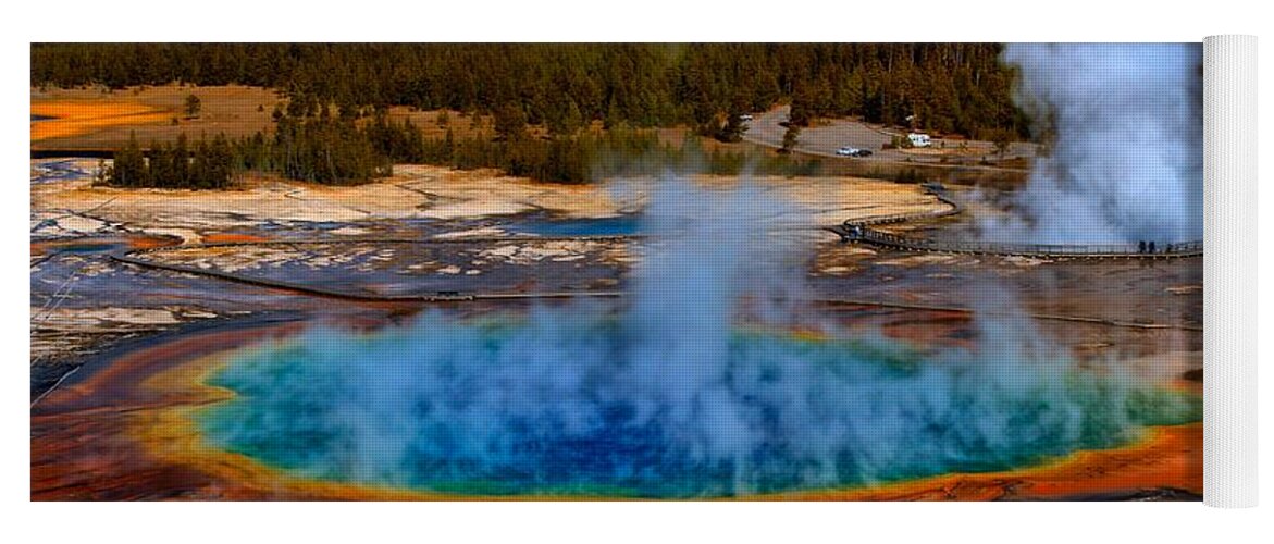 Grand Prismatic Spring Yoga Mat featuring the photograph Steaming Rainbow by Adam Jewell