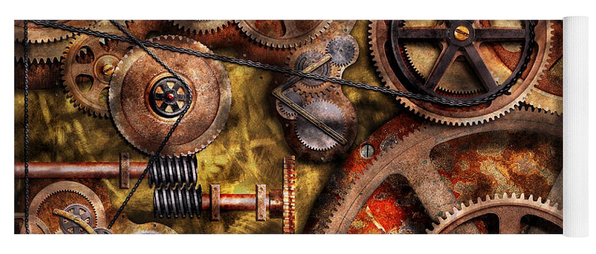 Steampunk Yoga Mat featuring the photograph Steampunk - Gears - Inner Workings by Mike Savad