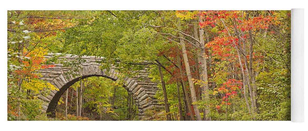 Bridge Yoga Mat featuring the photograph Stone arch bridge in Acadia National Park by Ken Brown