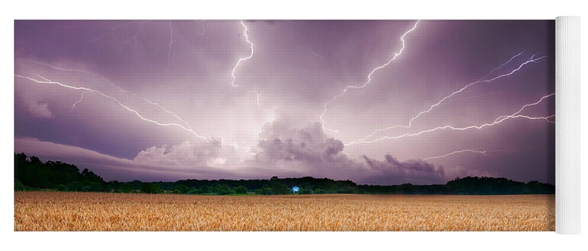 Lightning Yoga Mat featuring the photograph Storm over wheat by Alexey Stiop