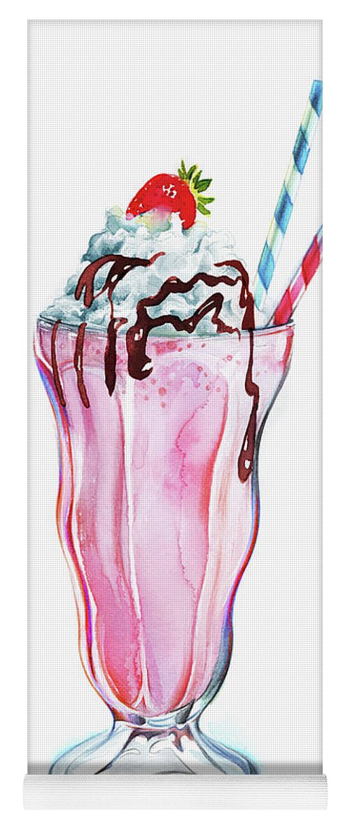 Chocolate Icing Yoga Mat featuring the painting Strawberry Milkshake With Whipped Cream by Ikon Ikon Images