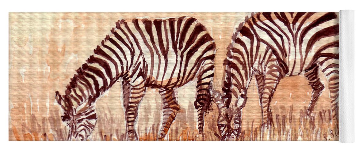 Animal Art Yoga Mat featuring the painting Stripe Buddies by Sarabjit Singh