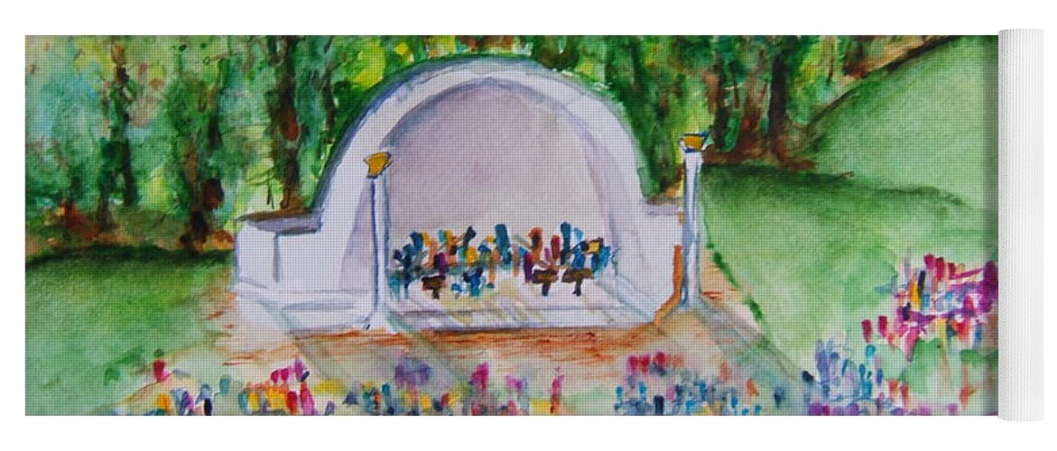 Devou Park Yoga Mat featuring the painting Summer Concert in the Park by Elaine Duras