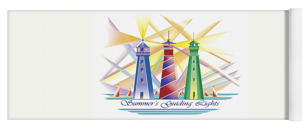 Lighthouses Yoga Mat featuring the painting Summer's Guiding Lights by Nancy Griswold