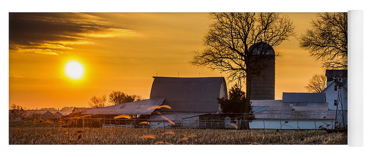 Barn Yoga Mat featuring the photograph Sun Rise Over the Farm by Ron Pate