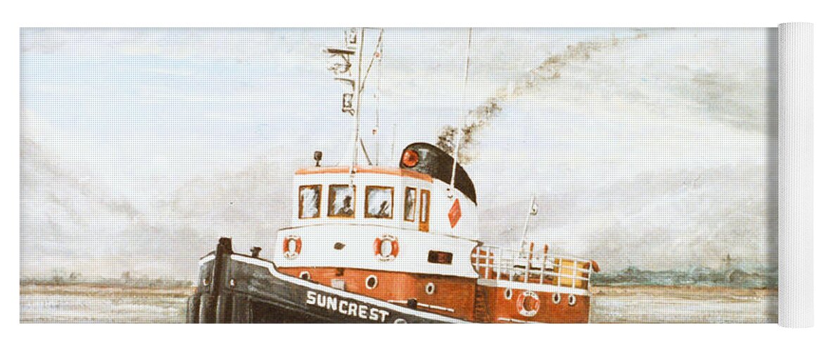 Sun Tug Yoga Mat featuring the painting Suncrest a tug on the River Thames London by Mackenzie Moulton
