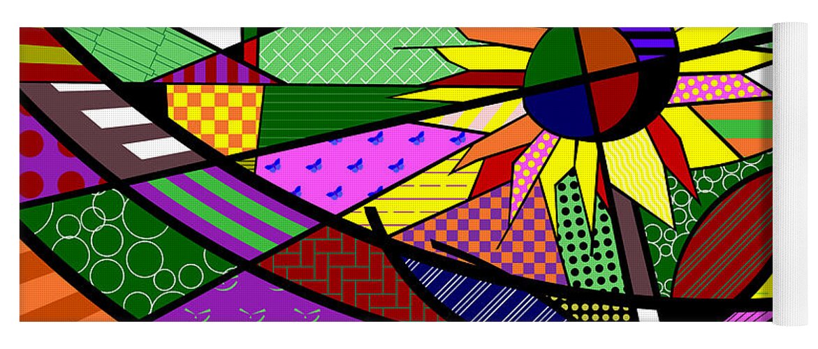 Colorful Yoga Mat featuring the digital art Sunflower Farm by Randall J Henrie